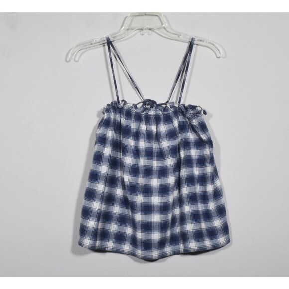 Madewell Blue Plaid 100% Cotton Adjustable Spaghetti Strap Top Sz XXS - Picture 2 of 5
